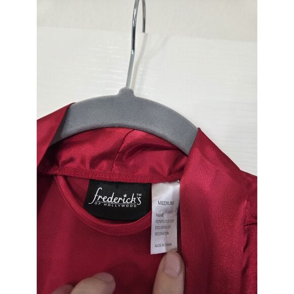 Fredericks of Hollywood Red Satin Lace Sleeves Full Length Robe, Size Medium - Picture 2 of 15